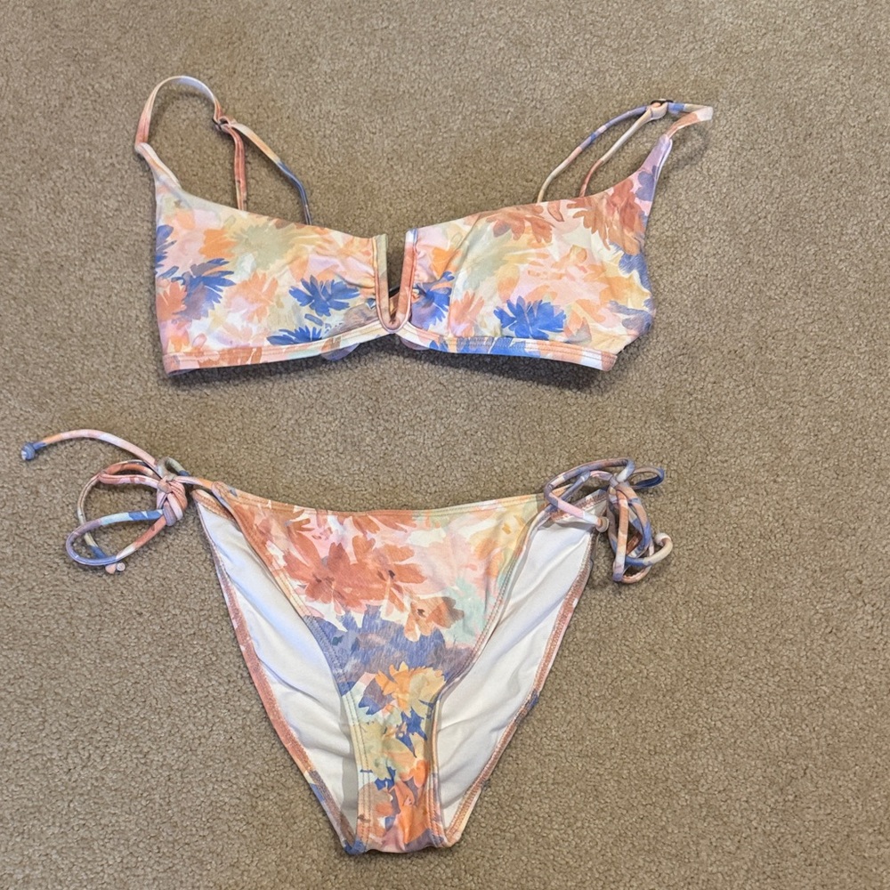 O'Neill Floral Bikini in Peach and Blue